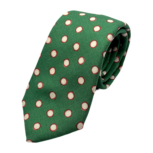 Green Mens Italian Wool Blend Heavy Textured Printed Spotted Design Neck Tie