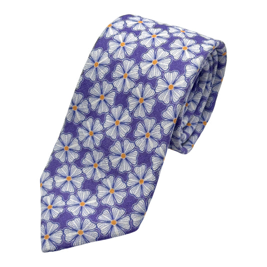 Purple Mens Italian Silk Blend Printed Heavy Textured Floral Design Neck Tie