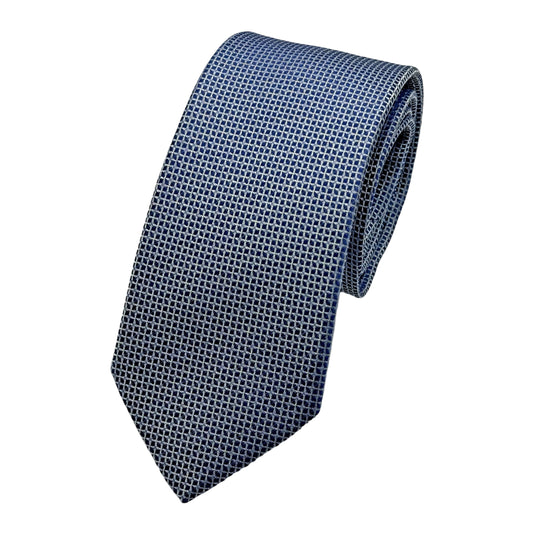 Blue Italian Mens Silk Subtle Geometric Weave Neck Tie