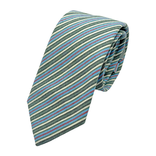 Green Mens Italian Silk Textured Striped Neck Tie