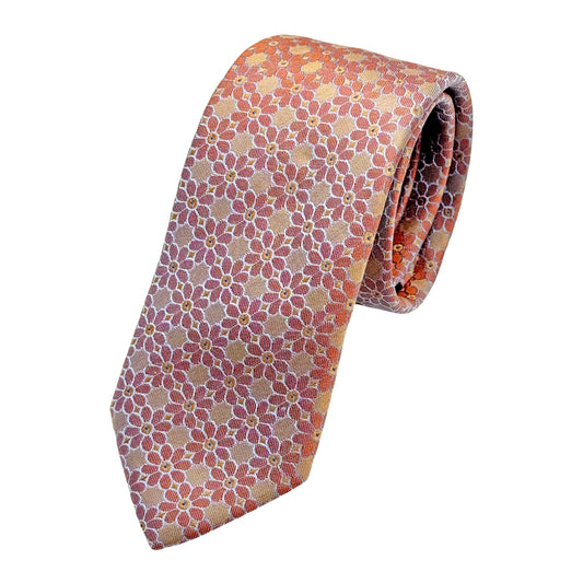 Orange Italian Mens Silk Textured Floral Weave Skinny Neck Tie