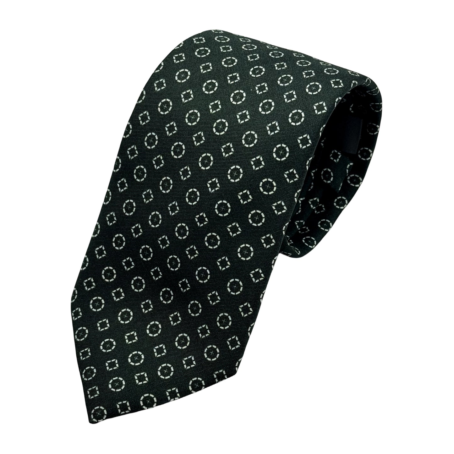 Olive Green Italian Mens Silk Satin Geometric Weave Neck Tie