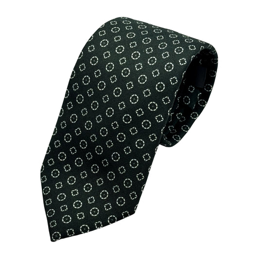Olive Green Italian Mens Silk Satin Geometric Weave Neck Tie
