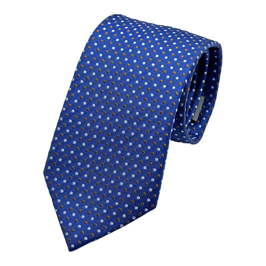 Blue/Brown Italian Mens Silk Textured Spotted Weave Neck Ties