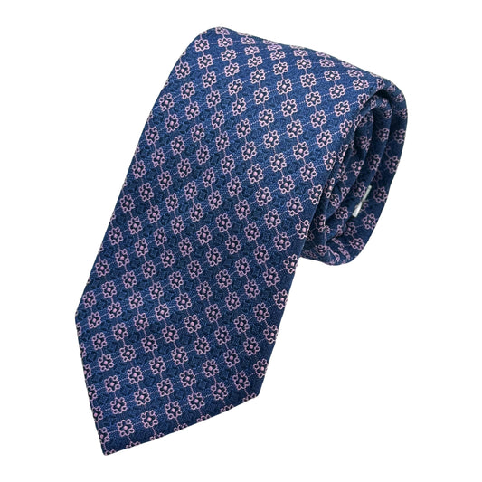Navy/Purple Italian Mens Silk Textured Geometric Weave Neck Tie