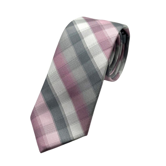 Pink Multicolour Mens Luxury Neck Tie in Textured Check Weave