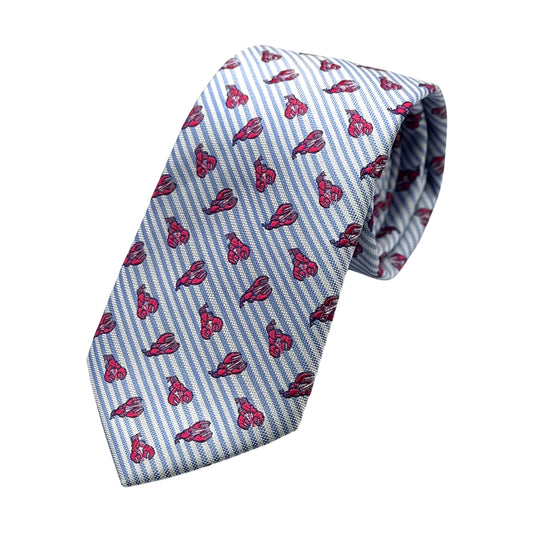Sky Blue Mens Luxury Microfibre Neck Tie in Textured Striped Diagonal Weave Crabs Motif Design
