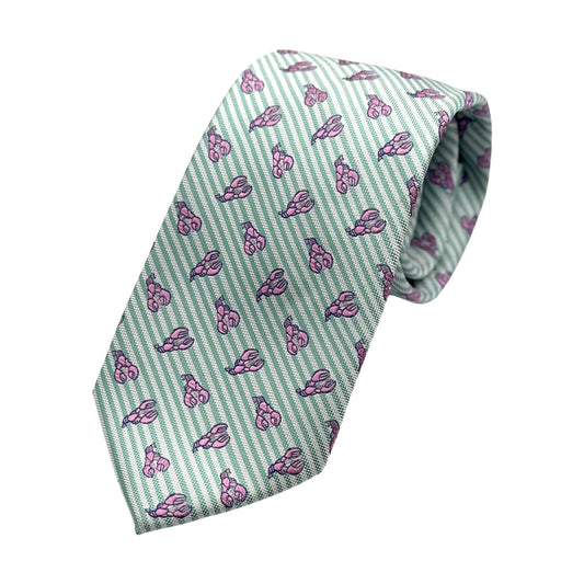 Aqua Mens Luxury Microfibre Neck Tie in Textured Striped Diagonal Weave Crabs Motif Design