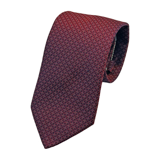 Burgundy Italian Mens Silk Geometric Subtle Spotted Weave Neck Tie