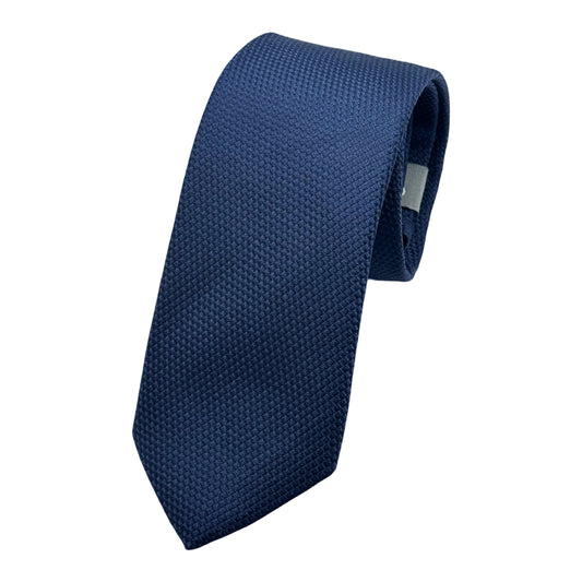 Navy Italian Mens Tonal Textured Weave Skinny Neck Tie