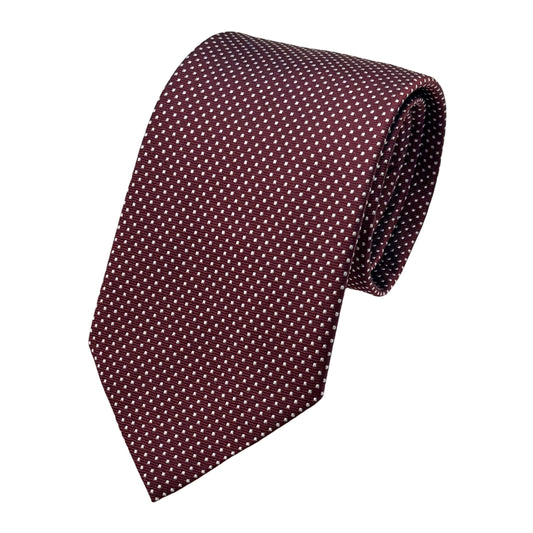 Burgundy Italian Mens Silk Textured Spotted Weave Neck Ties