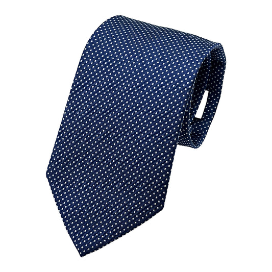 Blue/White Italian Mens Silk Textured Spotted Weave Neck Ties