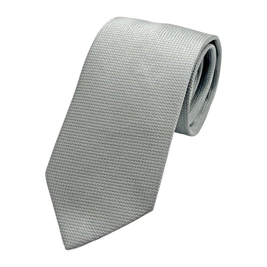 Silver Italian Mens Silk Textured Weave Neck Tie
