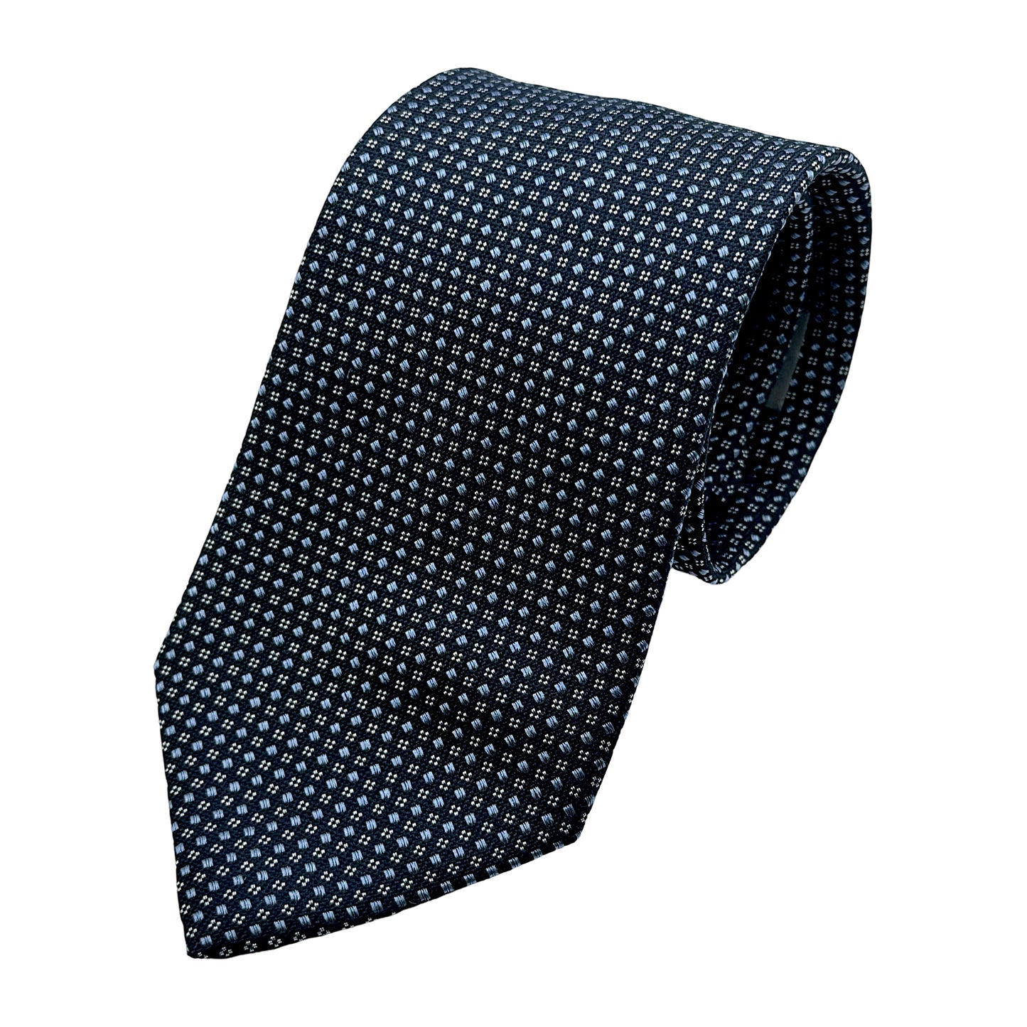 Navy Italian Mens Silk Mini Geometric Weave Neck Tie