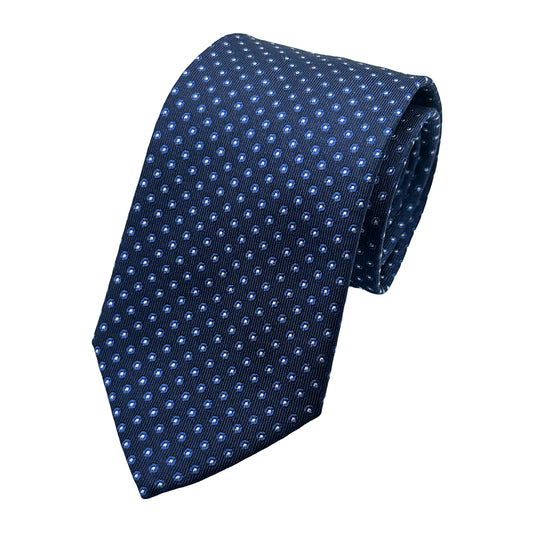 Navy Italian Mens Silk Mini Geometric Weave Neck Tie