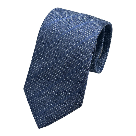 Blue Italian Mens Silk Textured Diagonal Striped Weave Neck Tie