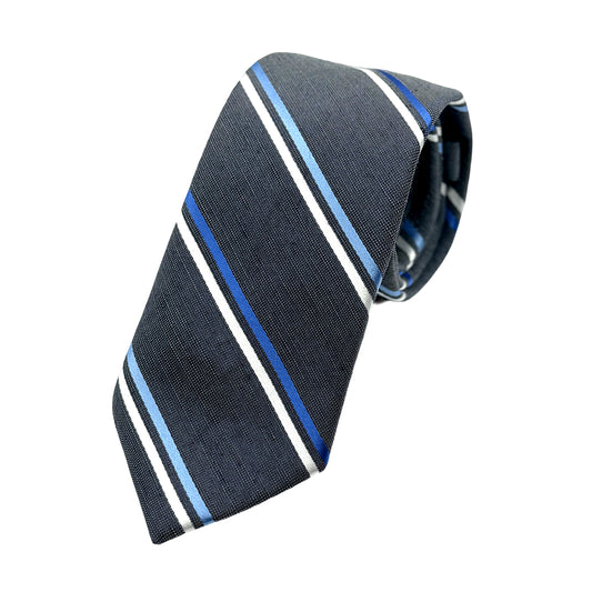 Charcoal Mens Luxury Linen Blend Skinny Neck Tie in Textured Striped Slub Weave Design
