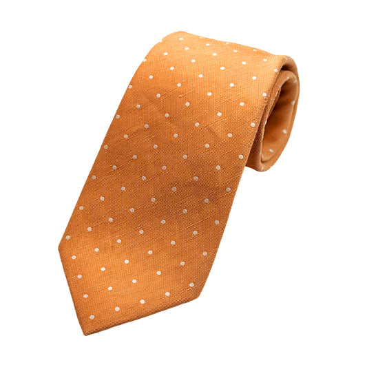 Soft Orange Mens Luxury Silk/Linen Blend Neck Tie in Textured Slub Spotted Weave Design