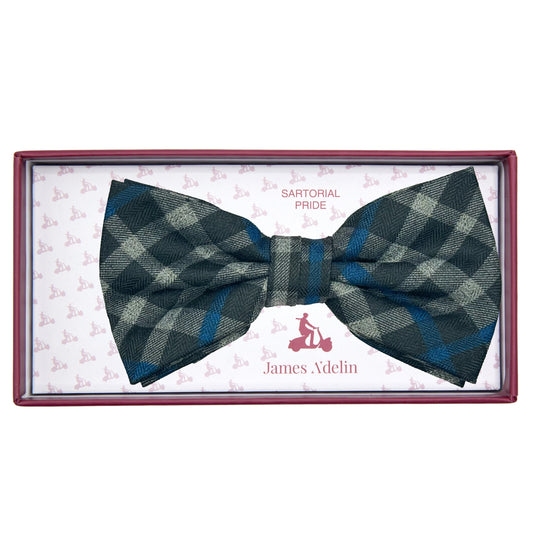 Black/Grey Mens Luxury Soft Wool Effect Check Weave Bow Tie