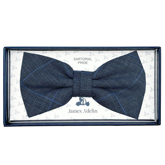 Slate Blue Mens Luxury Pure Wool Subtle Check Weave Bow Tie