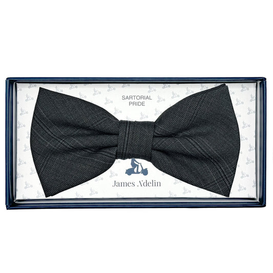 Charcoal Mens Luxury Pure Wool Subtle Check Weave Bow Tie