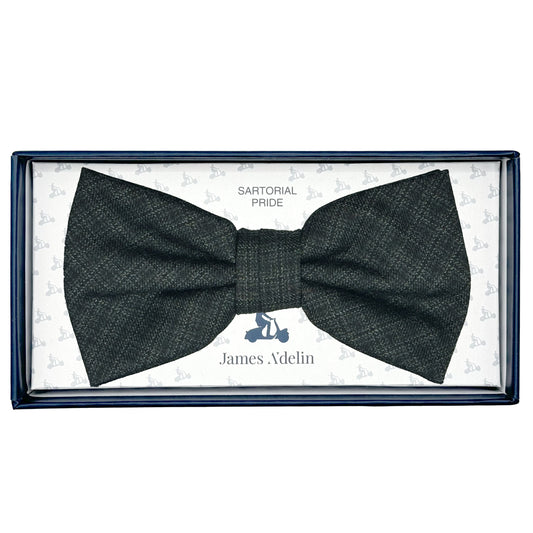 Charcoal Mens Luxury Pure Wool Check Weave Bow Tie