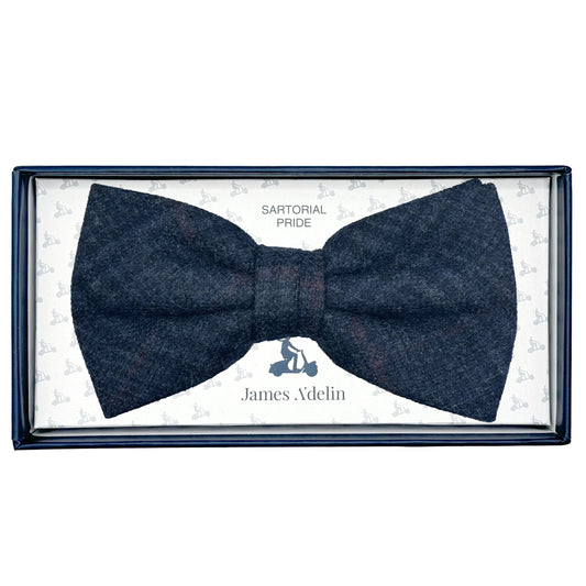 Navy Mens Luxury Pure Wool Textured Subtle Check Weave Bow Tie