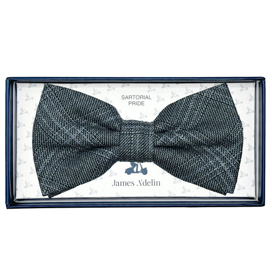 Slate Blue Mens Luxury Wool Blend Textured Check Weave Bow Tie