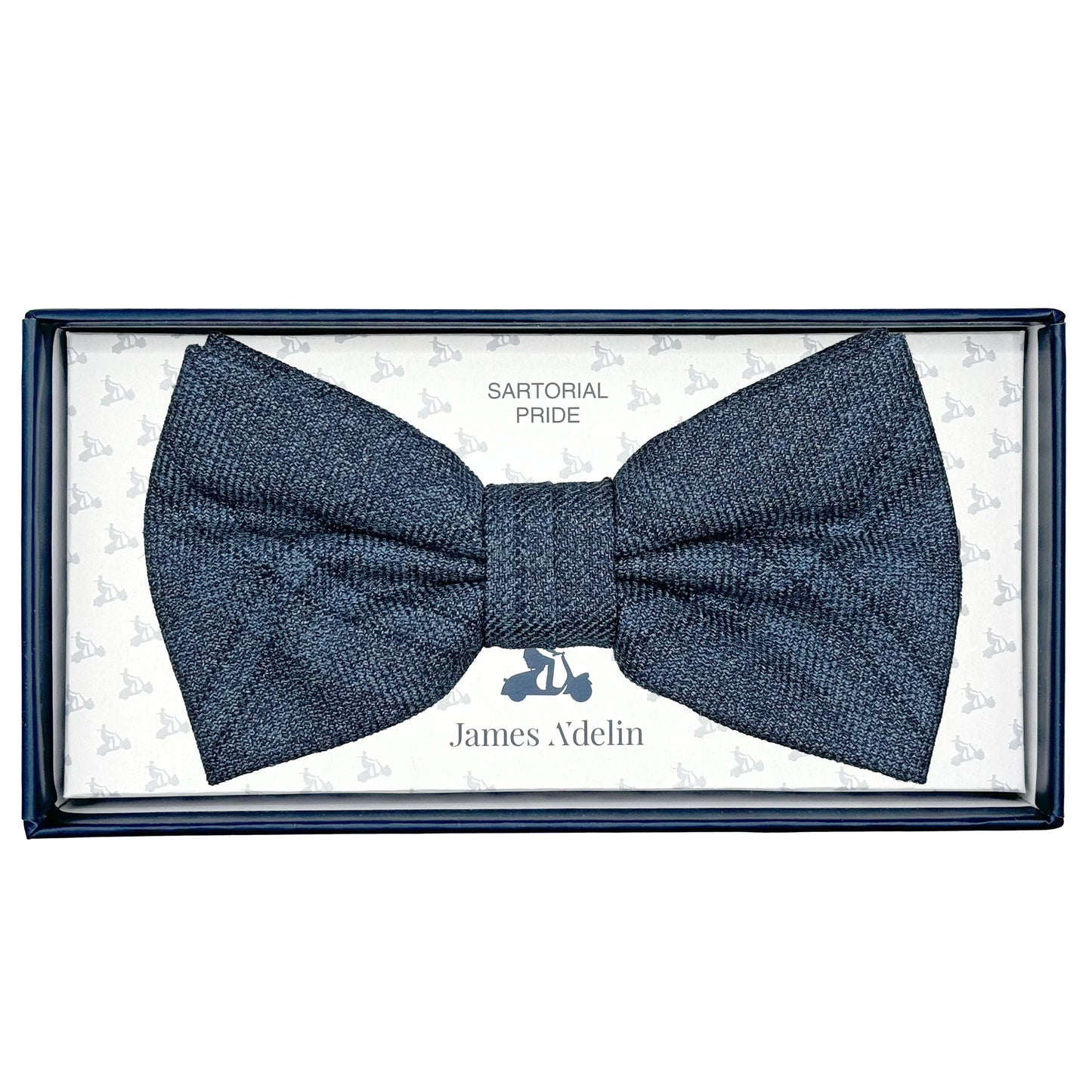 Slate Blue Mens Luxury Wool Blend Textured Check Weave Bow Tie