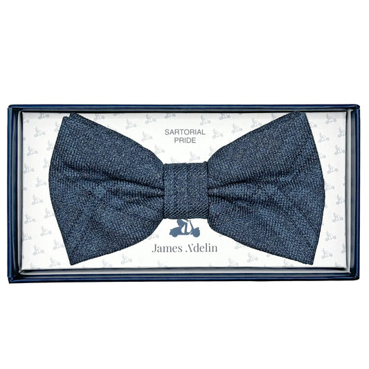 Slate Blue Mens Luxury Wool Blend Textured Check Weave Bow Tie