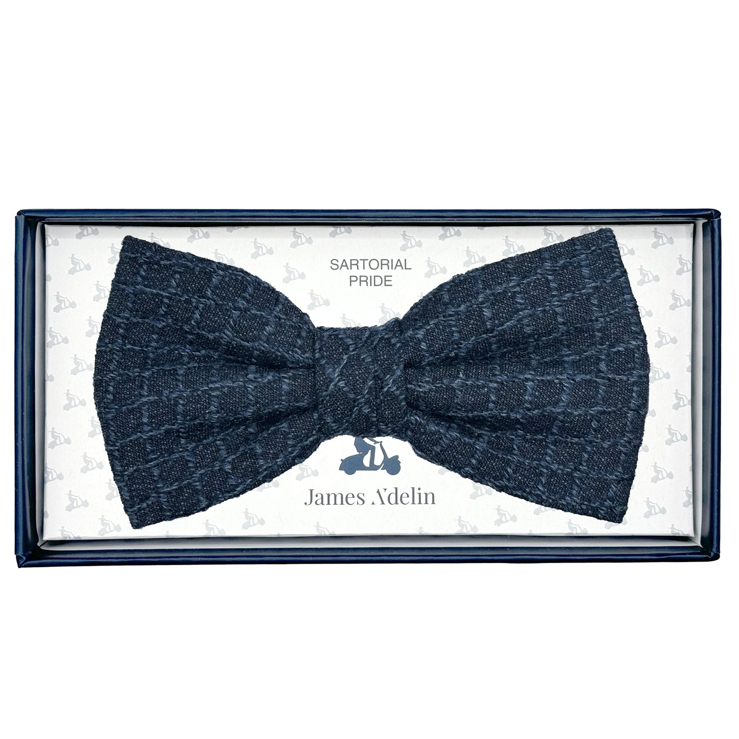 Navy Marle Mens Luxury Pure Wool Textured Square Weave Bow Tie