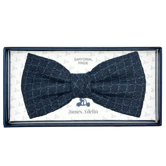 Navy Marle Mens Luxury Pure Wool Textured Square Weave Bow Tie