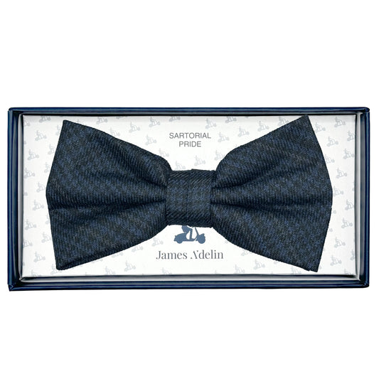 Navy Marle Mens Luxury Wool Blend Textured Check Weave Bow Tie