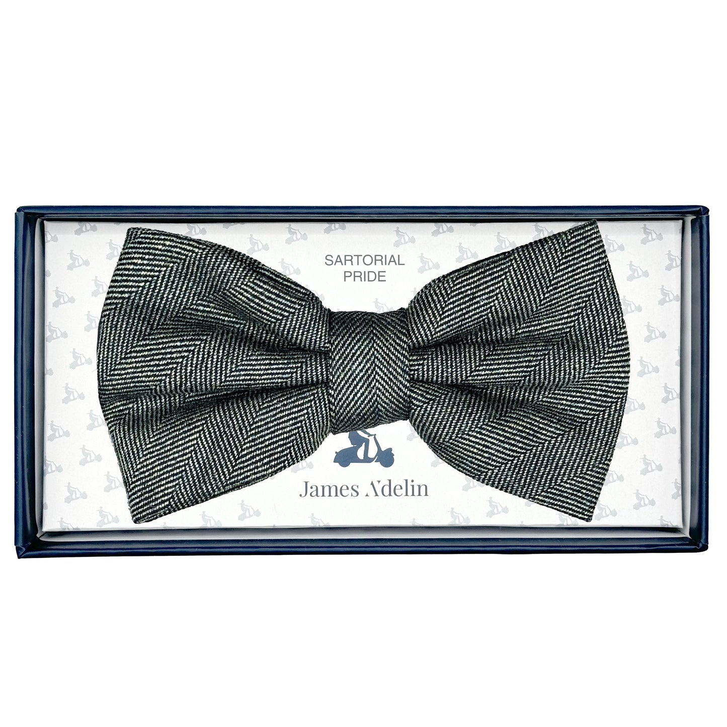 Grey Marle Mens Luxury Wool Blend Textured Herringbone Weave Bow Tie