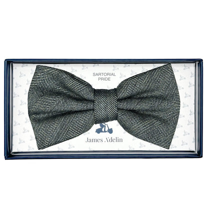 Grey Marle Mens Luxury Wool Blend Textured Herringbone Weave Bow Tie