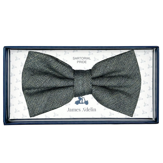 Grey Marle Mens Luxury Wool Blend Textured Herringbone Weave Bow Tie