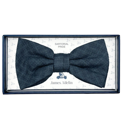 Blue/Grey Mens Luxury Wool Blend Textured Check Weave Bow Tie