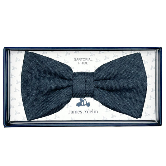 Blue/Grey Mens Luxury Wool Blend Textured Check Weave Bow Tie