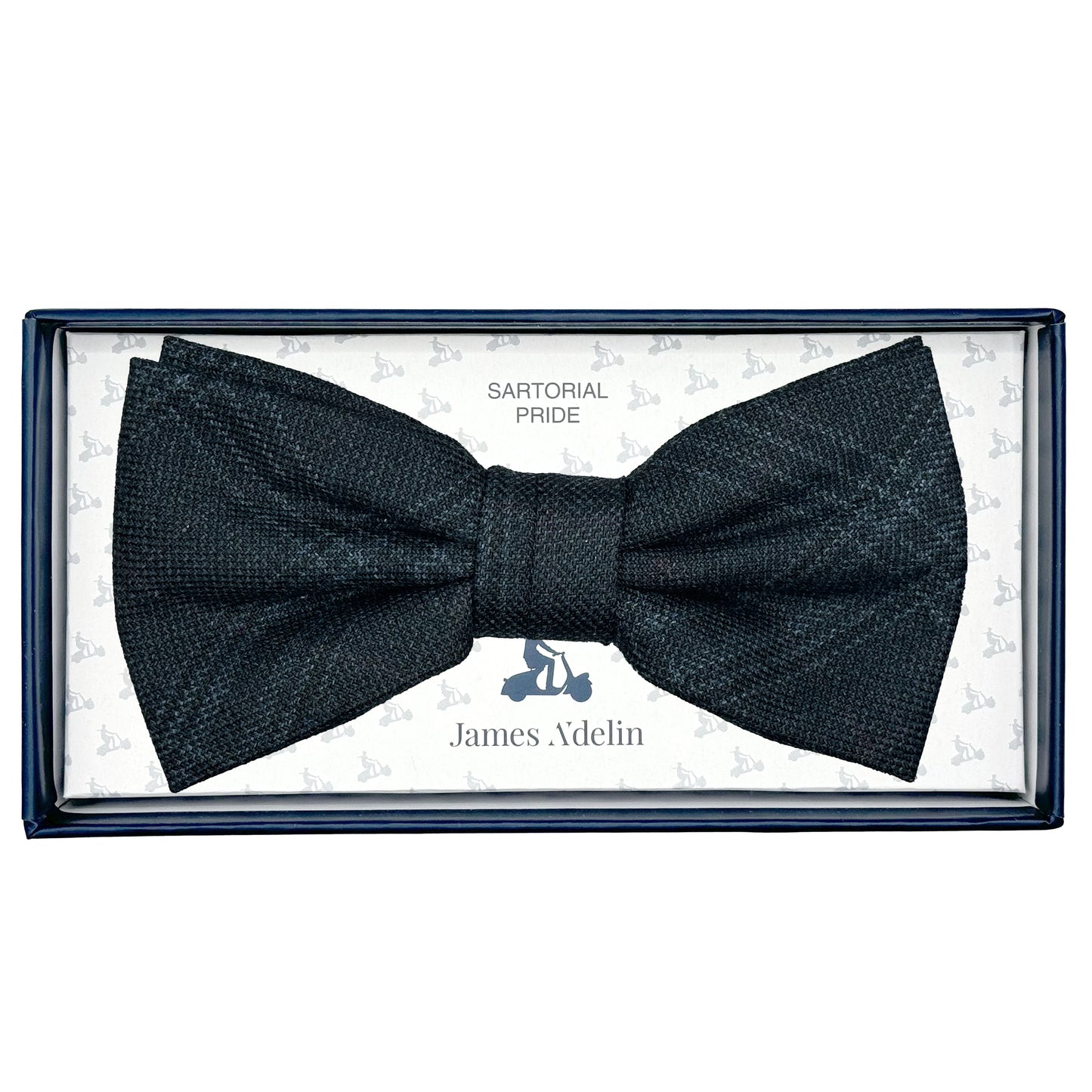 Charcoal Mens Luxury Wool Blend Textured Check Weave Bow Tie