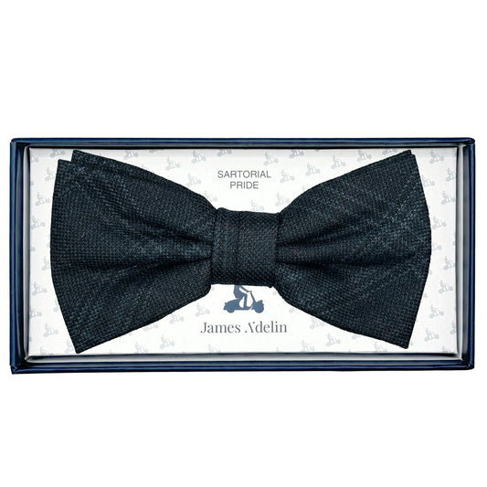 Charcoal Mens Luxury Wool Blend Textured Check Weave Bow Tie