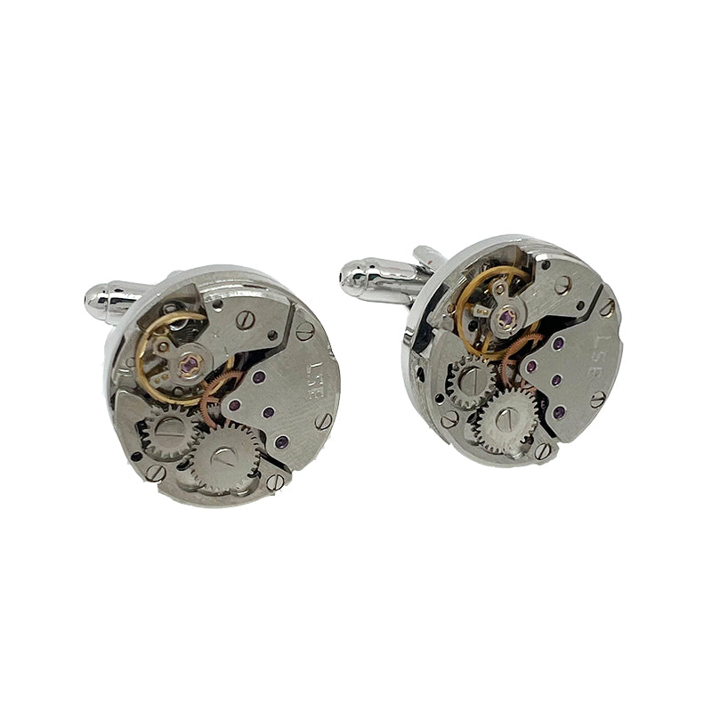 Silver Gear Circular Cuff Links