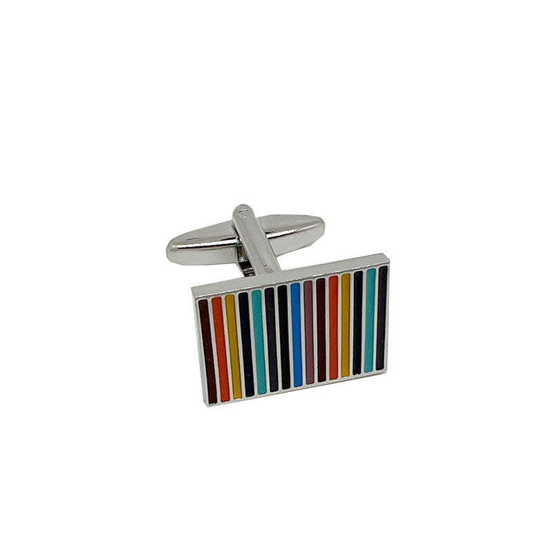 Silver Rectangular Striped Cuff Links