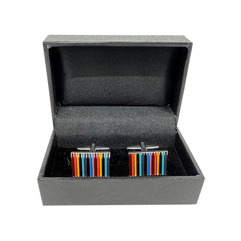 Silver Rectangular Striped Cuff Links