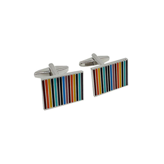 Silver Rectangular Striped Cuff Links