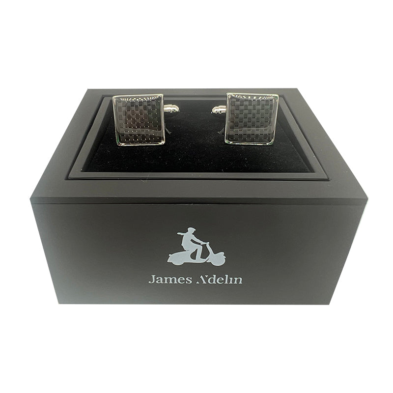Silver/Black Carbon Fibre Square Cuff Links