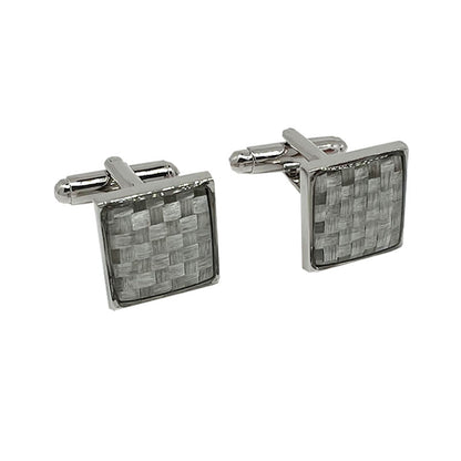 Silver Square Basket Weave Cuff Links
