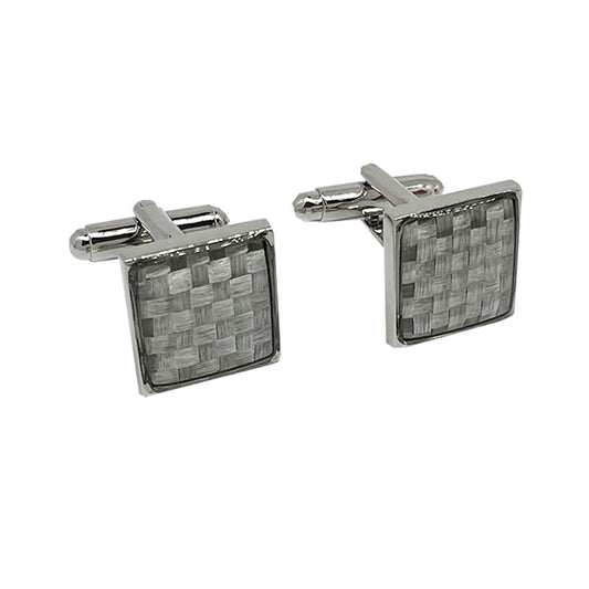 Silver Square Basket Weave Cuff Links