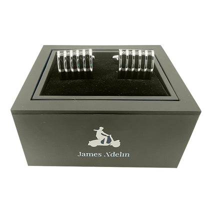 Silver/Black Vertical Striped Rectangle Cuff Links