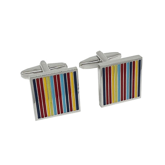 Silver Square Striped Cuff Links