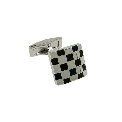 Silver/Black Checkerboard Square Cuff Links